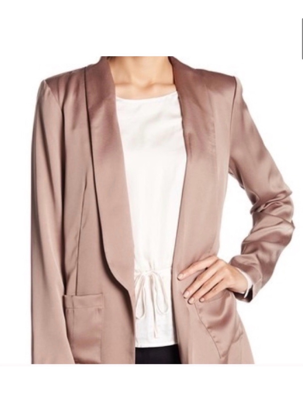 Astr Satin Open-Front Blazer in Mauve